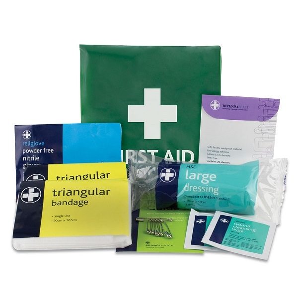 HSE Compliant Lone Person First Aid Travel Kit in Small Green Pouch