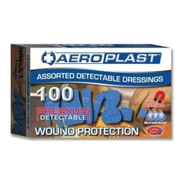 Aeroplast Blue Metal Detectable Plasters Assorted (100) assorted adhesive plasters