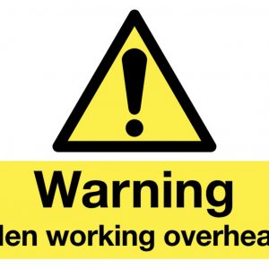 men working overhead sign