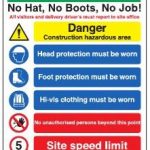 No Hats No Boots No Job sign