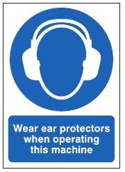 ear protection with machinery sign