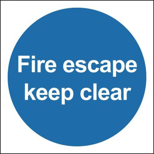 Seco Feuerwehr-Schild 'FIRE ESCAPE Keep Clear' – 150x200 Mm, Selbstklebend, Blau/weiß, Für Innen & Außen