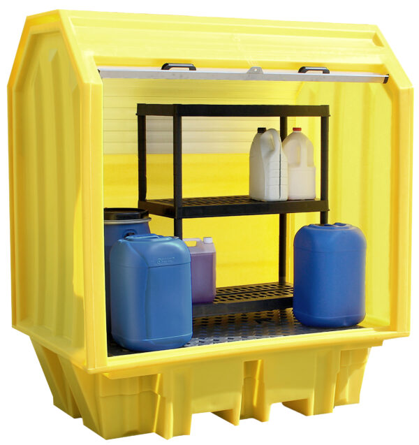 305TXC100 Covered 2 Drum Pallet Bund with Shelf