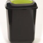 plastic bin with green lid