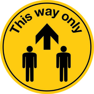 this way yellow floor sign
